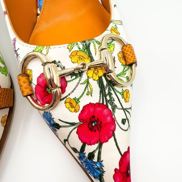 Gucci Horsebit Floral Pointed Toe Pumps Heels Satin Size 9 - Picture 13 of 15